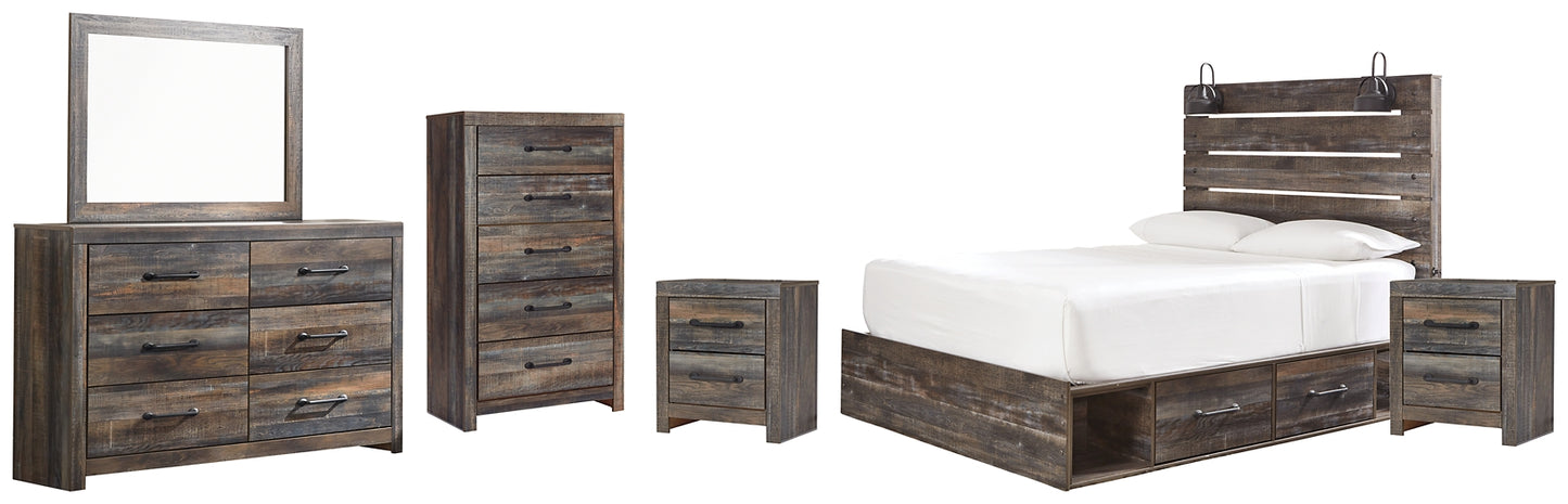 Drystan King Panel Bed with Mirrored Dresser, Chest and 2 Nightstands