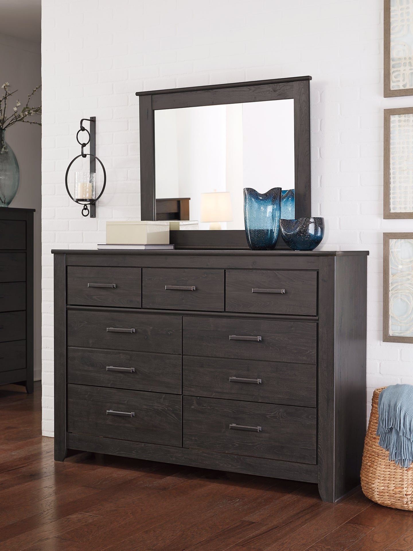 Brinxton Queen Panel Bed with Mirrored Dresser, Chest and 2 Nightstands