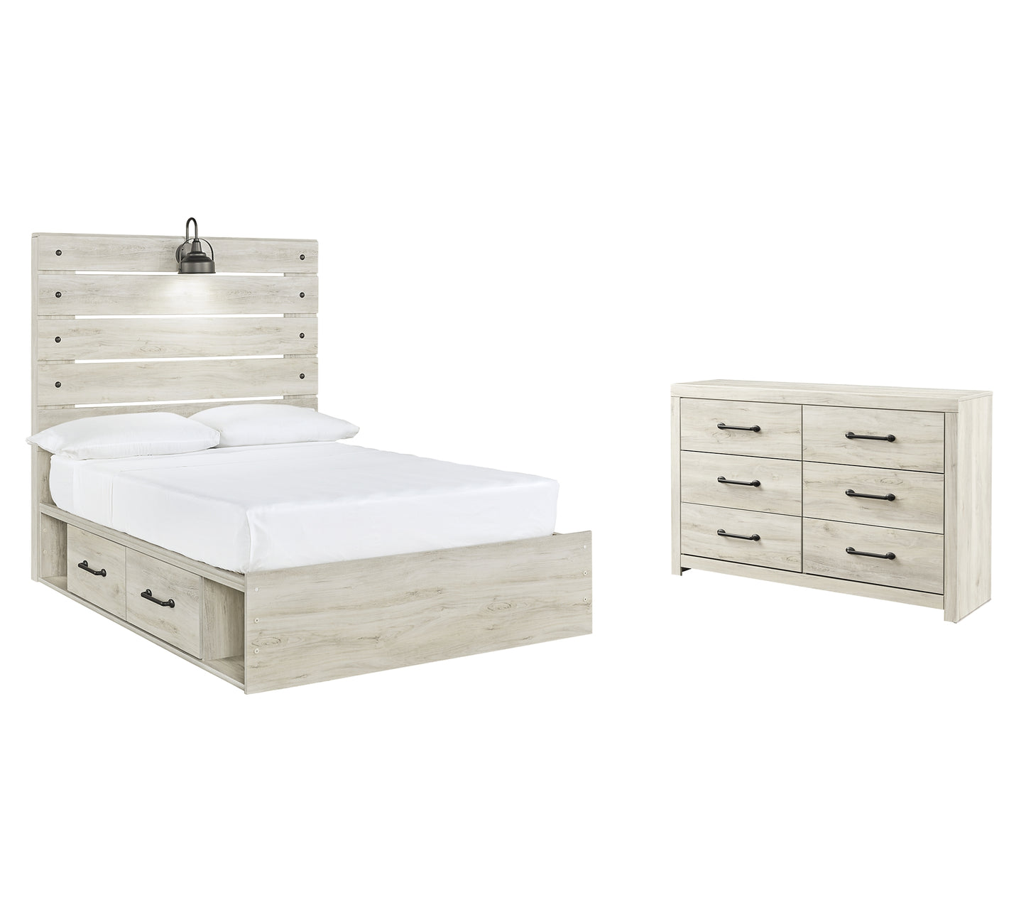 Cambeck Full Panel Bed with 4 Storage Drawers with Dresser